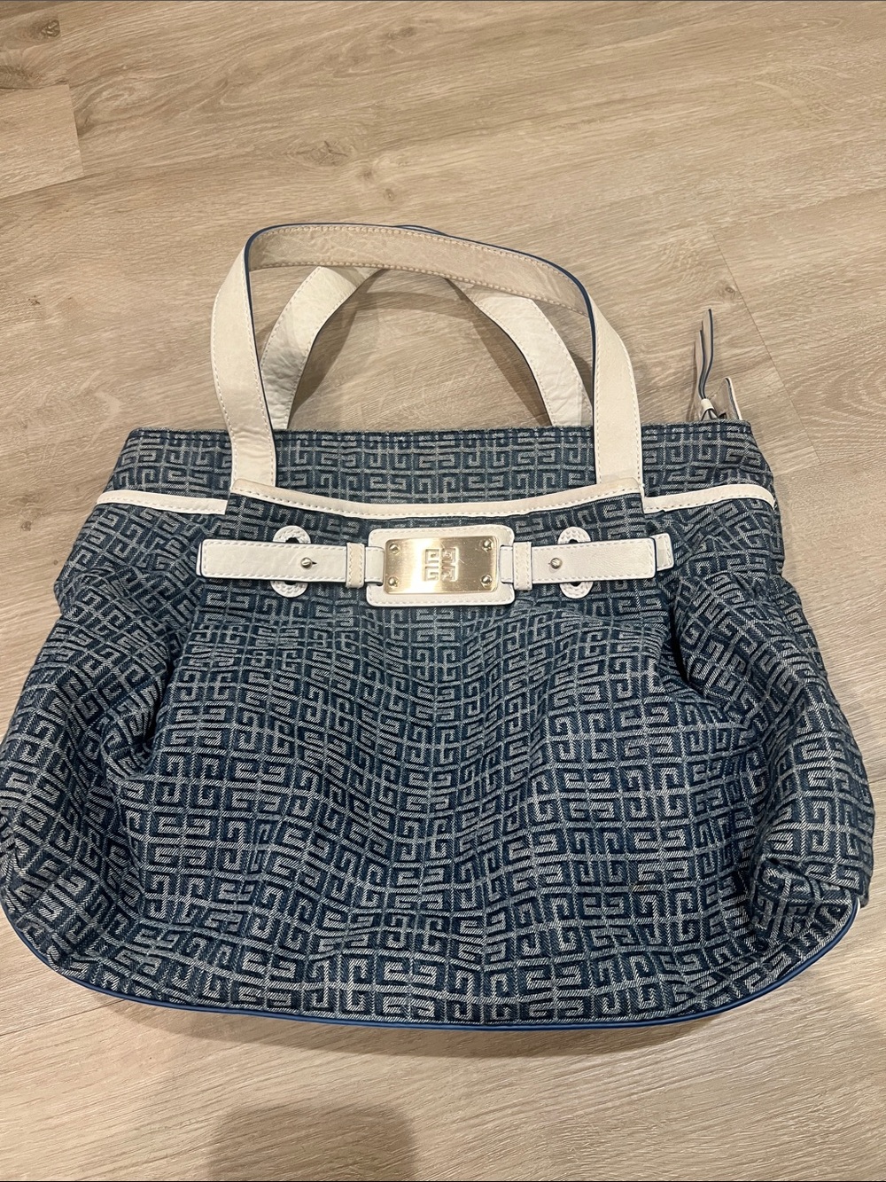 Womens Navy Patterned Tote with White Trim